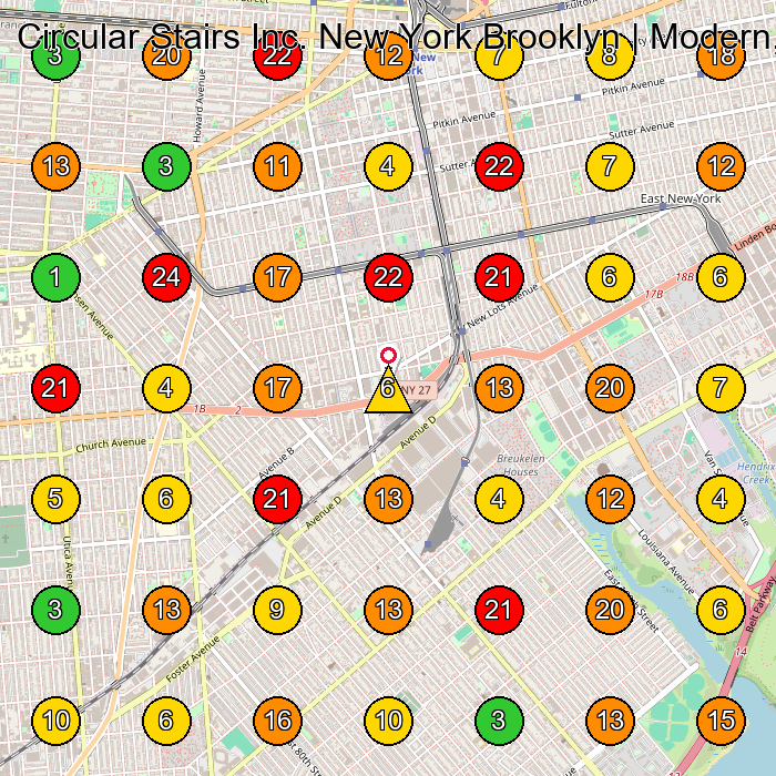Circular Stairs Inc. New York Brooklyn | Modern, Classic, Circular stairs | Handrails | Gates | Fences Stair Contractor GeoGrid ranking map for Brooklyn NY